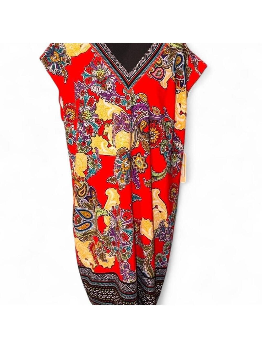 NWT Gibson Latimer Vibrant Red Floral Paisley V-Neck Shift Dress M
